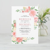 Blush Roze Bloemen Rozen Alles in Een Huwelijk Kaart (Staand voorkant)