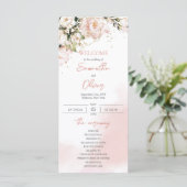Blush Roze Bloemen Rozen Boho Trouwceremonie Programmakaart (Staand voorkant)