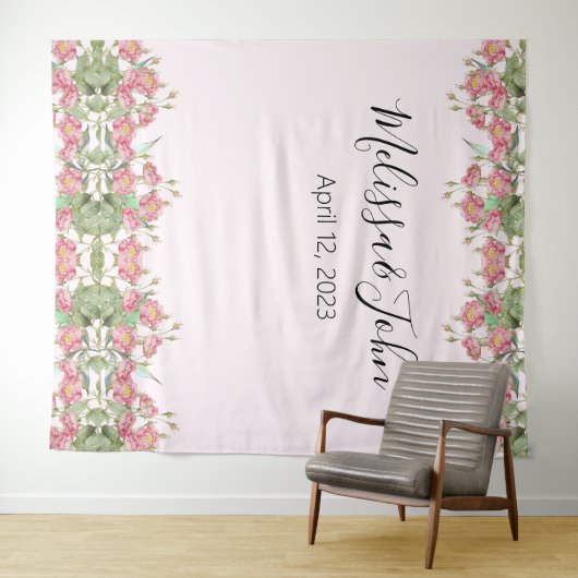 Blush Roze Bloemen Rozen Bruiloft Achtergrond Wandkleed (In Situ (horizontaal))
