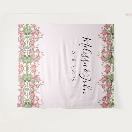 Blush Roze Bloemen Rozen Bruiloft Achtergrond Wandkleed (Voorkant (horizontaal))