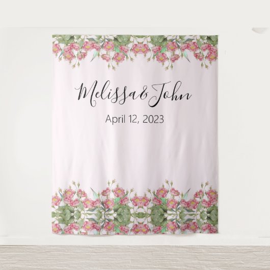 Blush Roze Bloemen Rozen Bruiloft Achtergrond Wandkleed (Voorkant)