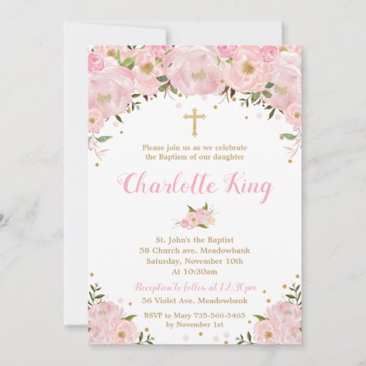 Blush Roze Bloemen Rozen doop doop doop doop Kaart (Voorkant)