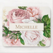 Blush Roze Bloemen Rozen Naam Muismat (Voorkant)