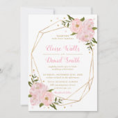 Blush Roze Bloemen Rozen Pioenen Geometrische brui Kaart (Voorkant)