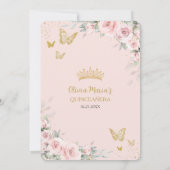 Blush Roze Bloemen Rozen Vlinders Quinceañera Kaart (Achterkant)