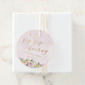 Blush Roze Bloemen Sip Hoera Bruiloft Ronde Bedankjes Labels (In situ)