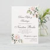 Blush Roze Bloemen Spaans Bruiloft Kaart (Staand voorkant)