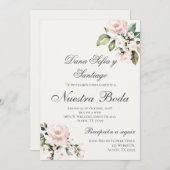 Blush Roze Bloemen Spaans Bruiloft Kaart (Voorkant / Achterkant)