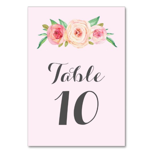 Blush Roze Bloemen Tafel Aantal Kaarten (Voorkant)