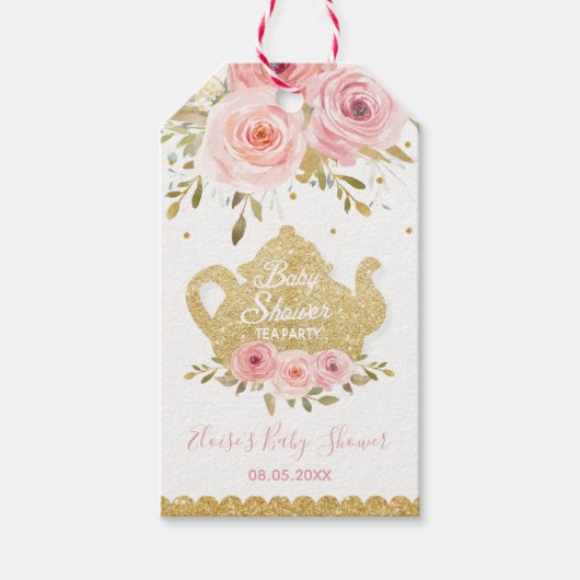 Blush Roze Bloemen Tea Party Baby shower Favor Cadeaulabel (Voorkant)