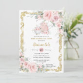  Blush Roze Bloemen Tea Party Baby shower Kaart (Staand voorkant)
