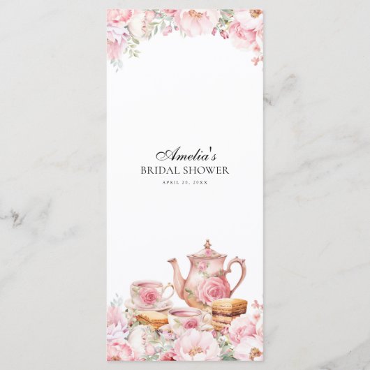 Blush Roze Bloemen Tea Party Menu (Achterkant)