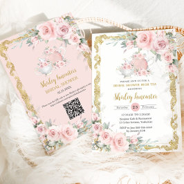  Blush Roze Bloemen Tea Party Vrijgezellenfeest Kaart