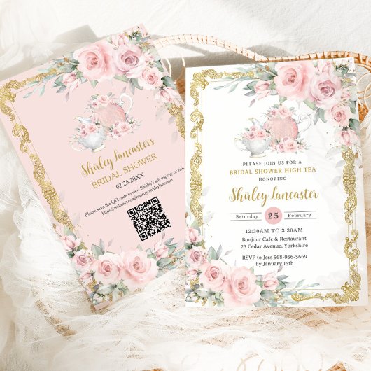  Blush Roze Bloemen Tea Party Vrijgezellenfeest Kaart