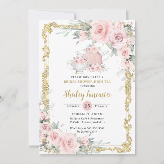  Blush Roze Bloemen Tea Party Vrijgezellenfeest Kaart (Voorkant)