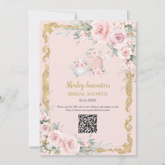  Blush Roze Bloemen Tea Party Vrijgezellenfeest Kaart (Achterkant)