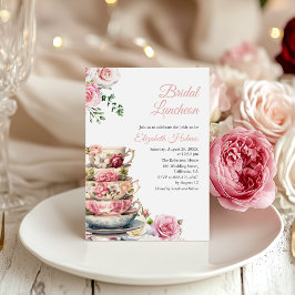 Blush Roze Bloemen Teacup Bruids Luncheon Kaart