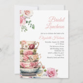 Blush Roze Bloemen Teacup Bruids Luncheon Kaart (Voorkant)
