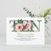 Blush Roze Bloemen TEN | 10e verjaardag Kaart (Staand voorkant)