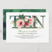 Blush Roze Bloemen TEN | 10e verjaardag Kaart (Voorkant / Achterkant)