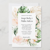 Blush Roze Bloemen Tropisch groen Bruiloft Kaart (Voorkant)