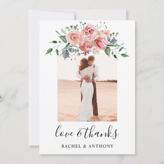 Blush Roze Bloemen Trouwfoto Liefde en Bedankt (Voorkant)