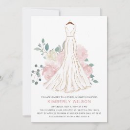 Blush Roze Bloemen Trouwjurk Vrijgezellenfeest Kaart