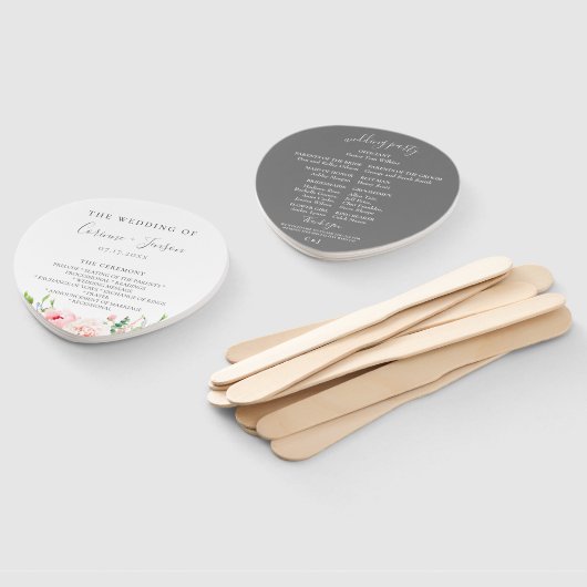 Blush Roze Bloemen Trouwprogramma Hand Fans Handwaaier (Niet-gemonteerd)