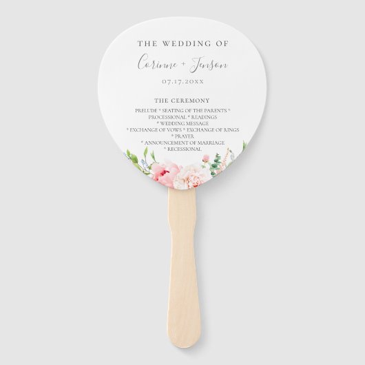Blush Roze Bloemen Trouwprogramma Hand Fans Handwaaier (Voorkant)