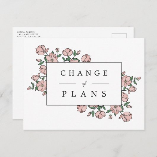 Blush roze bloemen uitgesteld bruiloft aankondigingskaart (Voorkant / Achterkant)