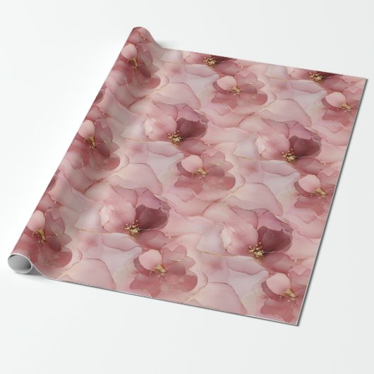 Blush roze bloemen verjaardag cadeaupapier (Uitgerold)