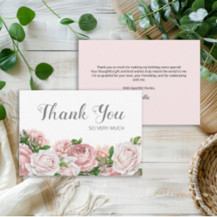 Blush Roze  Bloemen Verjaardag Dank u Bedankkaart