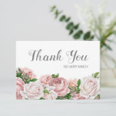 Blush Roze  Bloemen Verjaardag Dank u Bedankkaart (Staand voorkant)