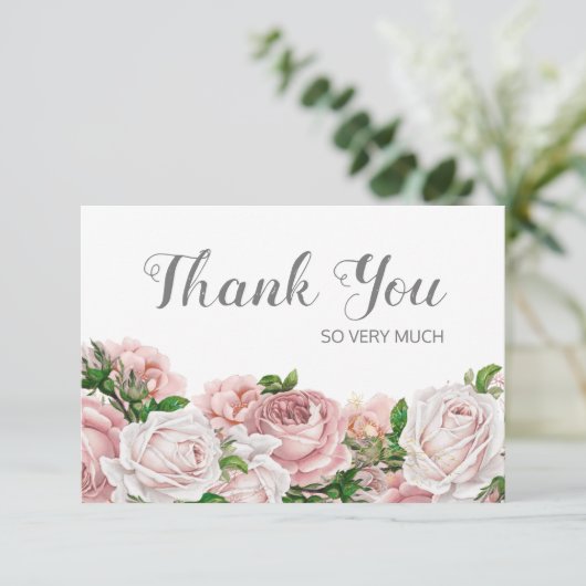 Blush Roze Bloemen Verjaardag Dank u Bedankkaart (Staand voorkant)