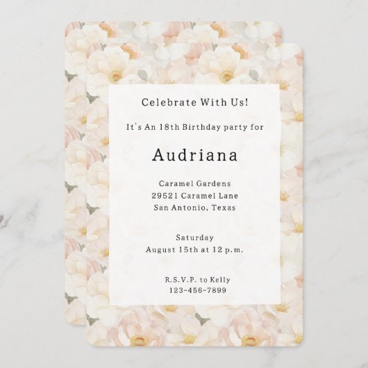 Blush Roze Bloemen Verjaardag Kaart (Voorkant / Achterkant)