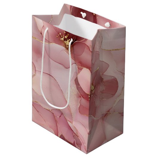 Blush roze bloemen verjaardag medium cadeauzakje (Voorkant Gekanteld)