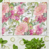 Blush roze bloemen Verspreid groene bladeren Theedoek (Gevouwen)