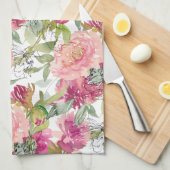 Blush roze bloemen Verspreid groene bladeren Theedoek (Quarter Fold)