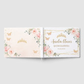 Blush Roze Bloemen Vlinders Goud Quinceanera Gastenboek (Volledig)