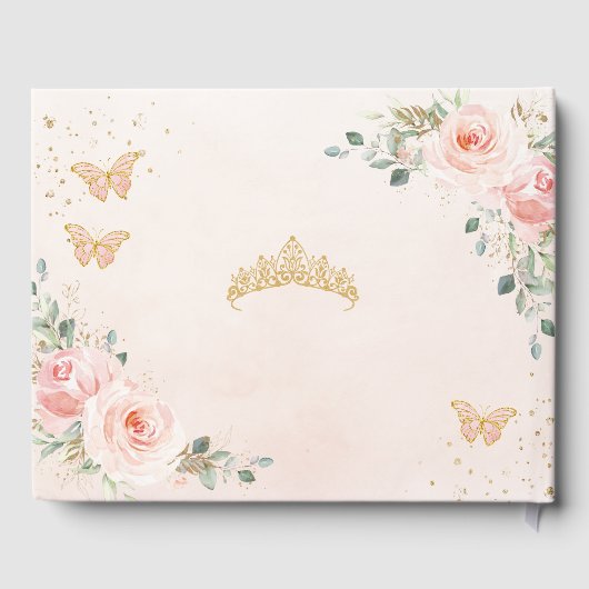 Blush Roze Bloemen Vlinders Goud Quinceanera Gastenboek (Achterkant)