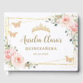 Blush Roze Bloemen Vlinders Goud Quinceanera Gastenboek (Voorkant)