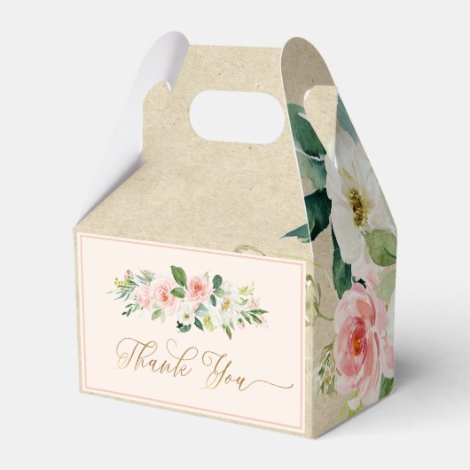 Blush Roze Bloemen Waterverf & Kraft Baby shower Bedankdoosjes (Achterkant)