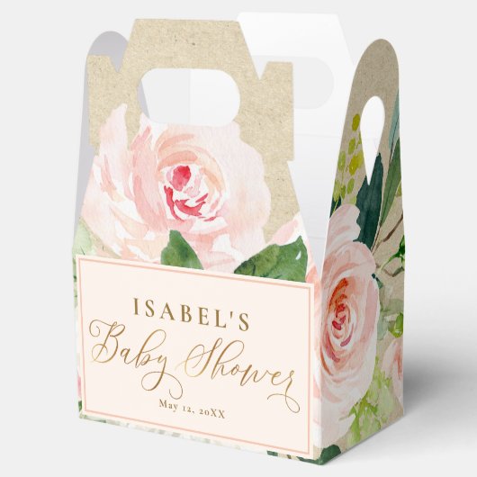 Blush Roze Bloemen Waterverf & Kraft Baby shower Bedankdoosjes (Geopend)