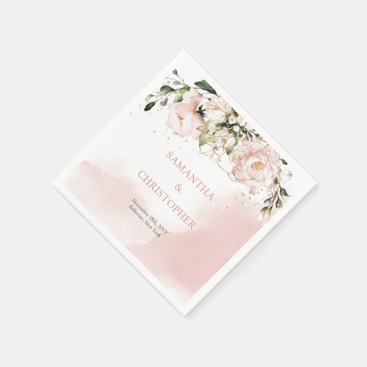 Blush Roze Bloemen Waterverf Roos Bruiloft Servett Servet (Hoek)