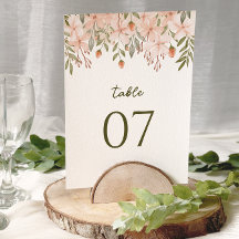 Blush Roze Bloemen Waterverf Trouwtafel Nummers