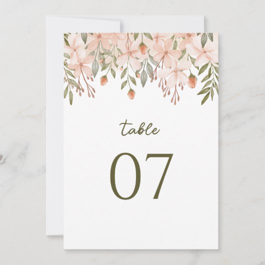 Blush Roze Bloemen Waterverf Trouwtafel Nummers (Voorkant)
