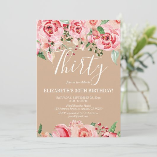 Blush roze Bloemen Waterverf Verjaardag Kaart (Staand voorkant)