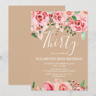 Blush roze Bloemen Waterverf Verjaardag Kaart