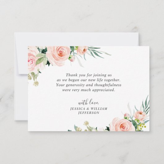 Blush roze bloemen Waterverf Weddenschap Bedankkaart (Achterkant)