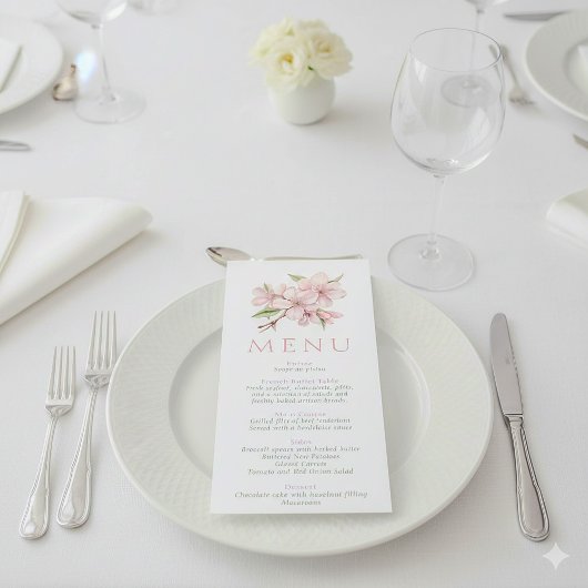 Blush Roze Bloemen Wedding Menu Kaart